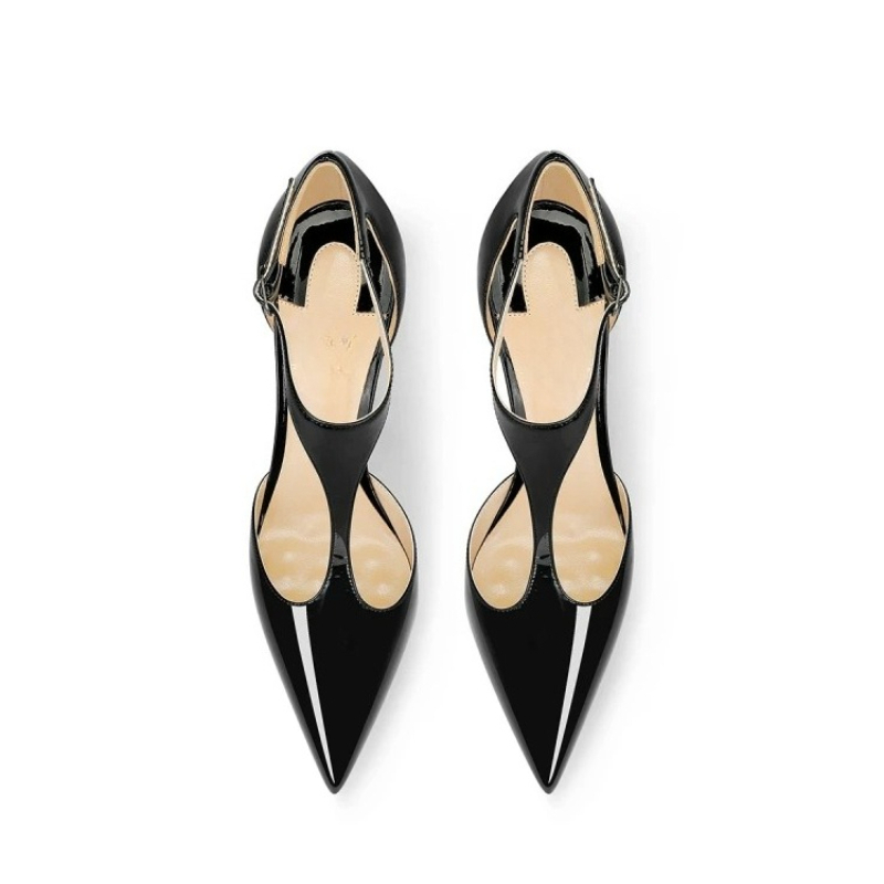 Black Patent Pointed Stiletto  - Leather Classic Strap ulasan dan harga
