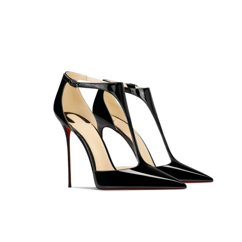 Black Patent Pointed Stiletto  - Leather Classic Strap ulasan dan harga