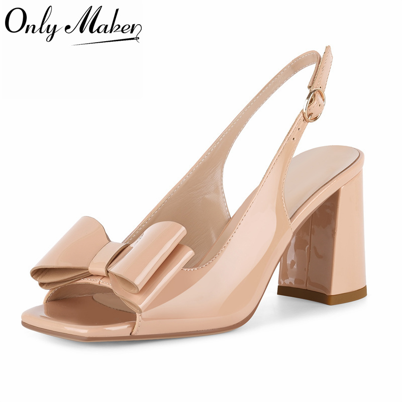 Onlymaker Women Square Toe Bow - Leather Classic Strap ulasan dan harga