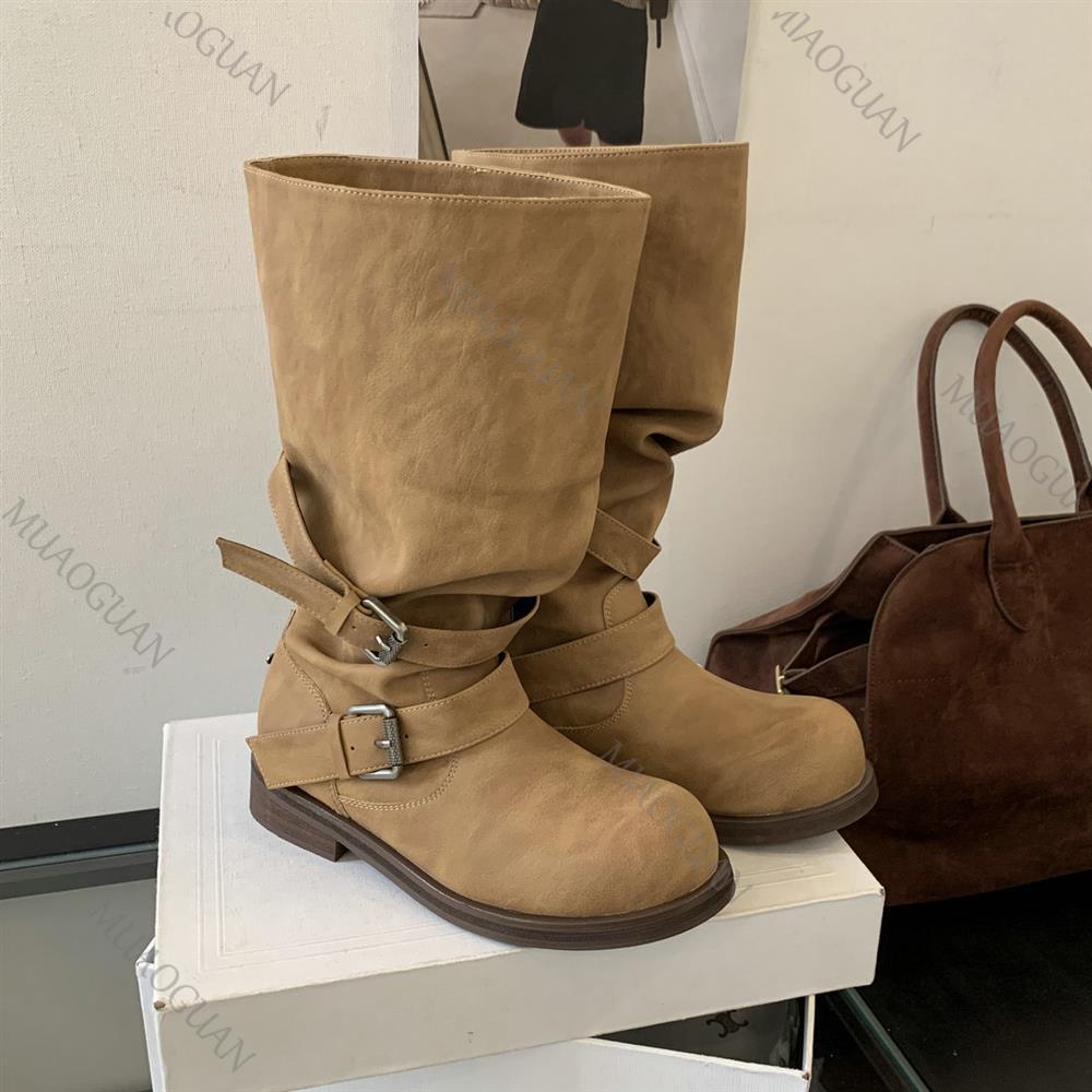 Spring Autumn Chunky Heel Thig - Leather Classic Strap ulasan dan harga